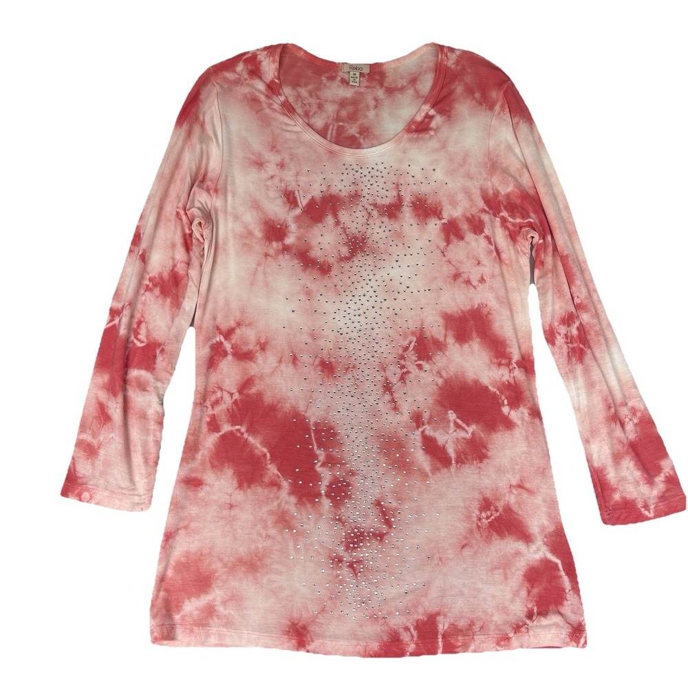 Reba Shirt Womens M Pink Coral Orange Tie Dye‎ Rhinestones Boho Hippie Festival